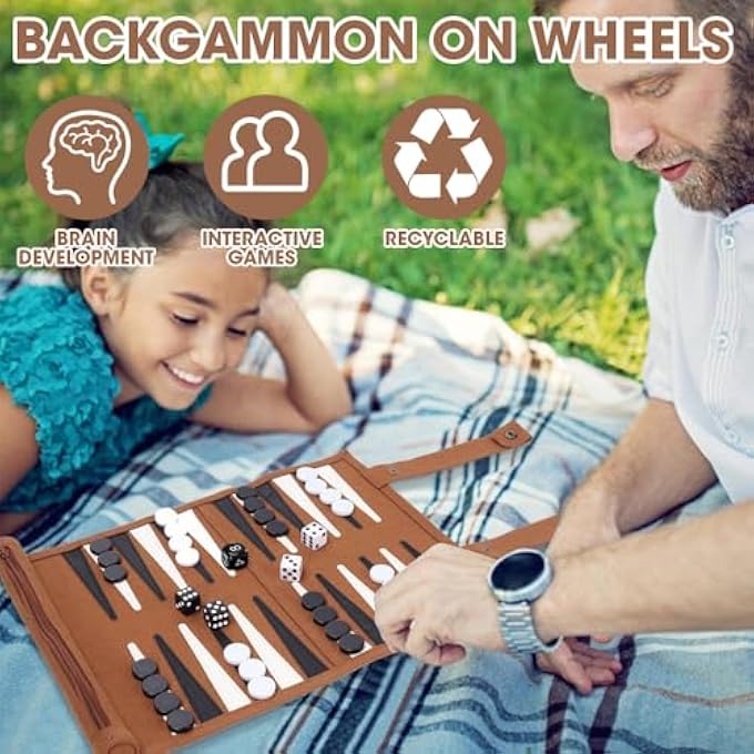 rayihni طقم لعبة الطاولة، 35.5 × 25 سم، طقم طاولة كلاسيكي، طاولة سفر للطاولة، لعبة سفر محمولة للطي، لعبة لوحية بمظهر جلد للكبار، المراهقين، عشاق السفر، بني - Image 4